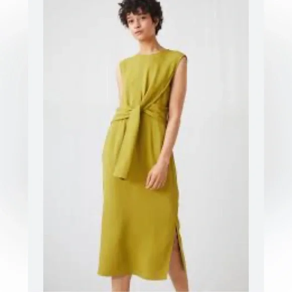 ARKET Crêpe Knot Dress - Mustard yellow Size large midi - Picture 4 of 14